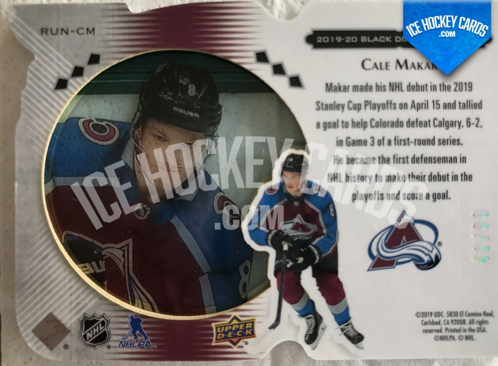 Upper Deck - Black Diamond 19-20 - Cale Makar Run For The Cup Rookie Card 42 of 99 back