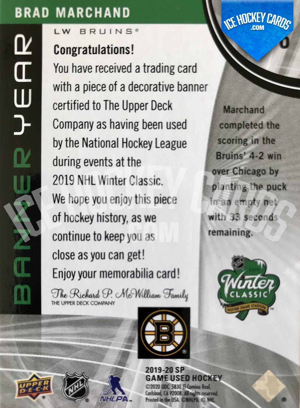 2019-20 Upper Deck SP Game Used - 2019 NHL Winter Classic Material Net Cord  #WCNC-TR - Tuukka Rask /35