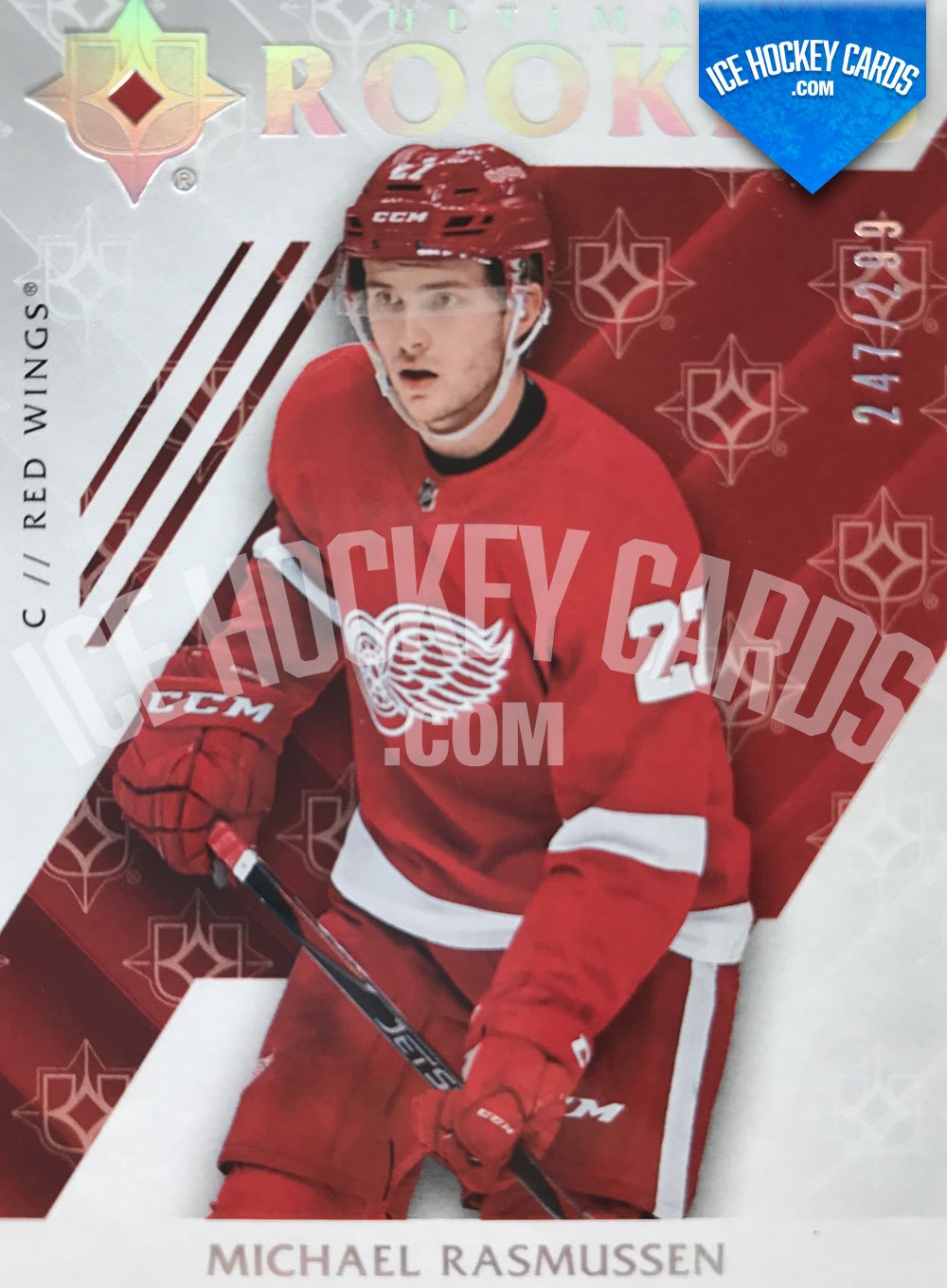 19/20 UPPER DECK MICHAEL RASMUSSEN UD GAME USED JERSEY RED SP