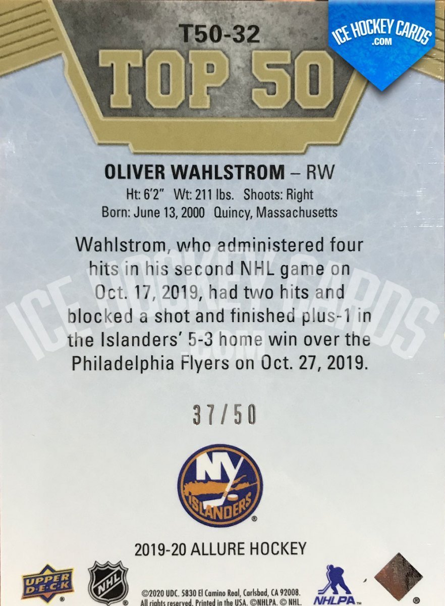 Upper Deck - Allure 19-20 - Oliver Wahlstrom TOP-50 Rookie 37 of 50 back