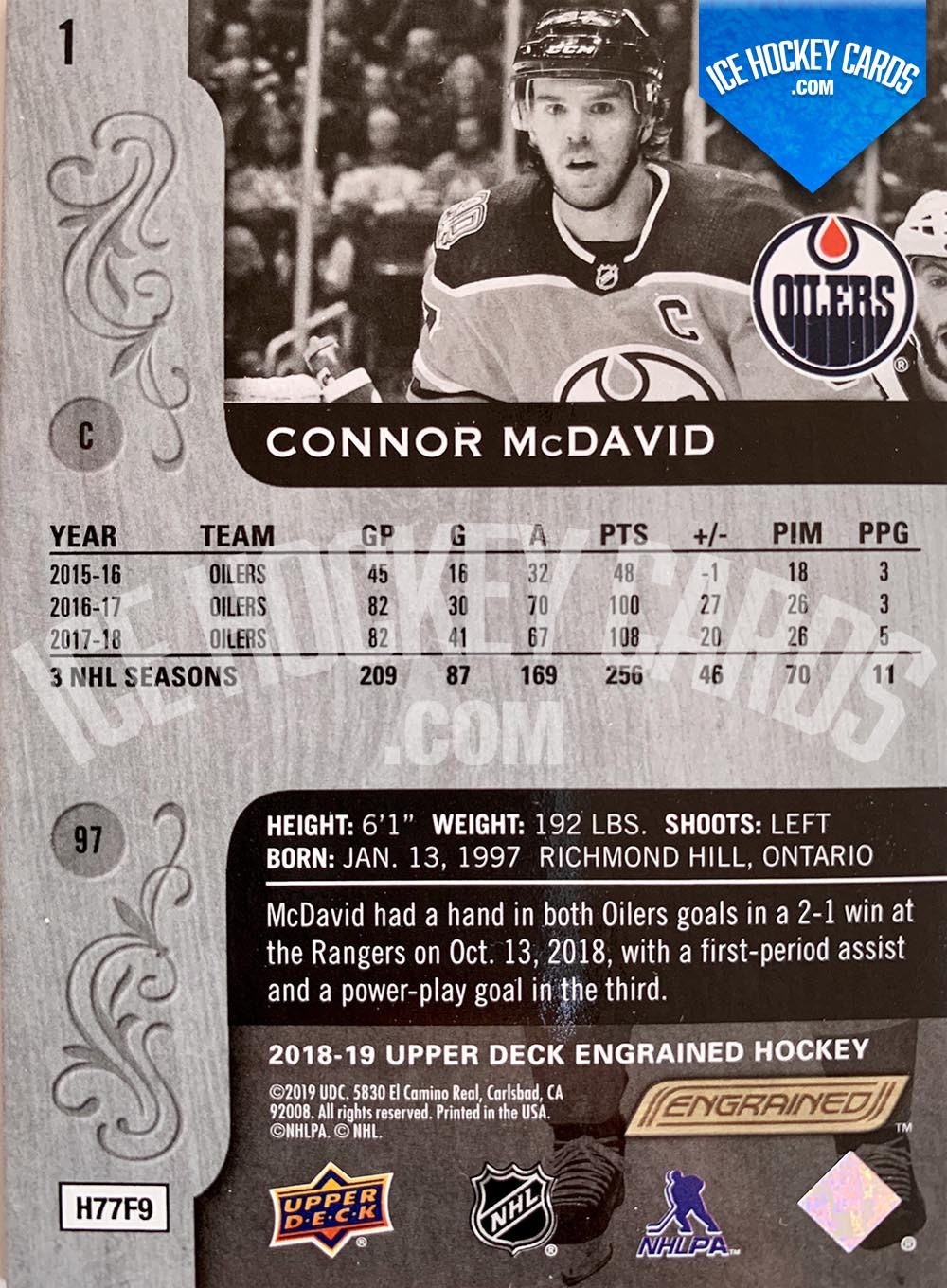 Upper Deck - Engrained 2018-19 - Connor McDavid Base Card # to 49 back