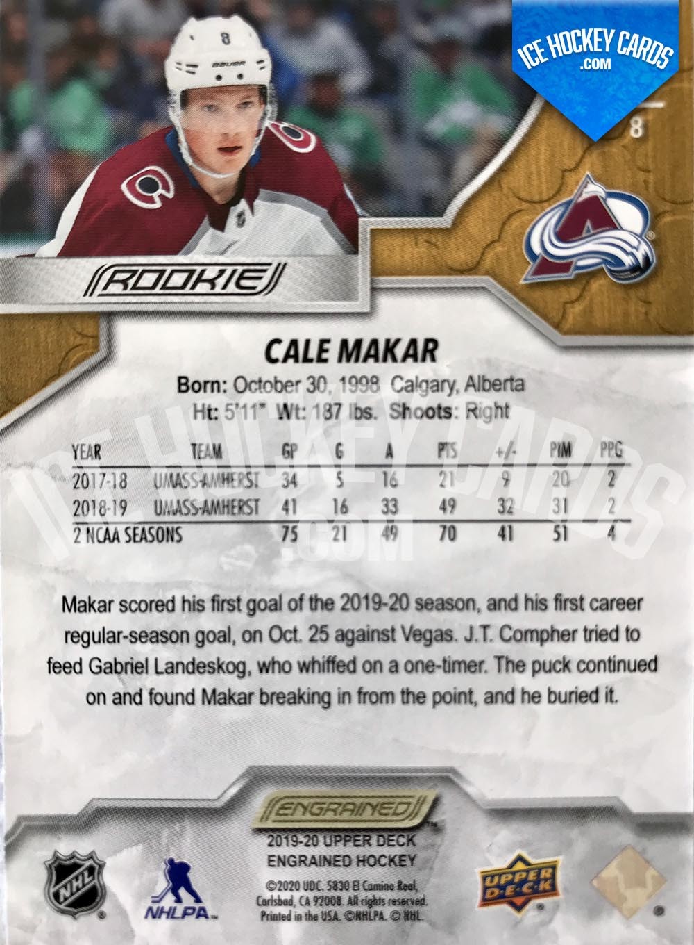 Upper Deck - Engrained 2019-20 - Cale Makar Base Rookie Card back