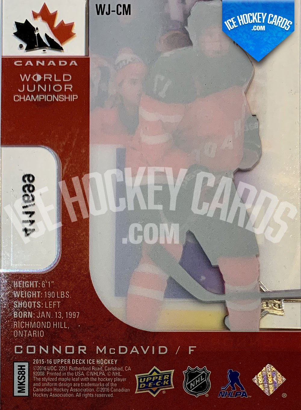 Upper Deck - ICE 2015-16 - Connor McDavid World Junior Championship Team Canada - NHL rookie year hockey card! back