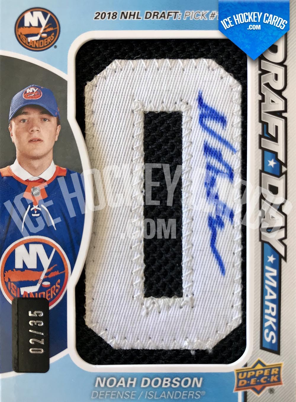 Upper Deck - SP Game Used Hockey 2019-20 - Noah Dobson Auto Patch Draft Day Marks - 2018 NHL Draft Pick #12 Rookie Card # TO 35 RARE