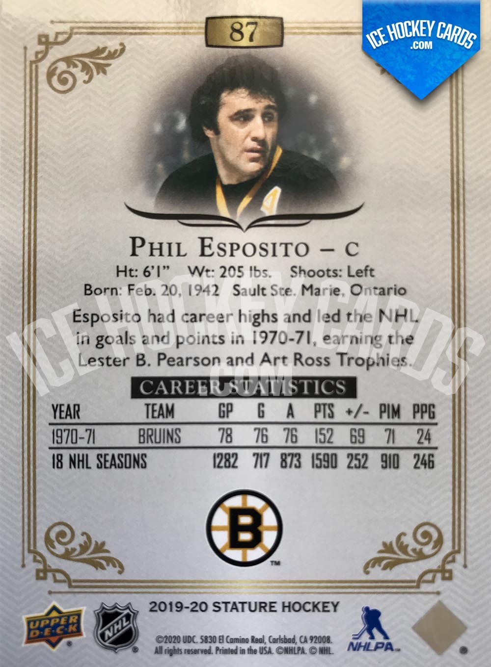 Upper Deck - Stature 2019-20 - Phil Esposito Base Card back