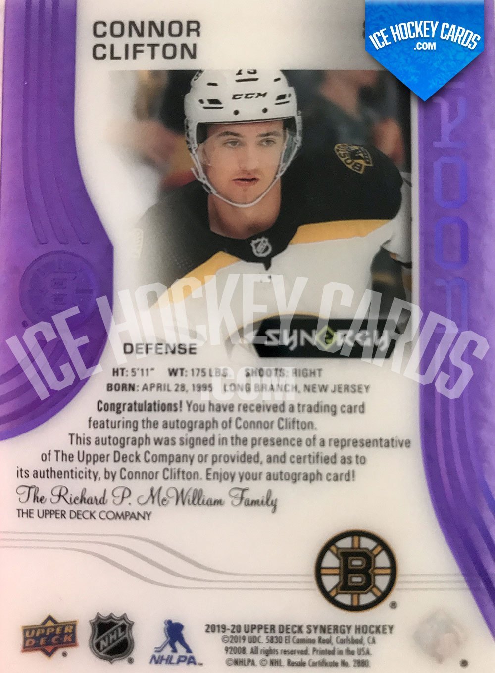 Upper Deck - Synergy 2019-20 - Connor Clifton Autographed Rookie RC # to 75 back